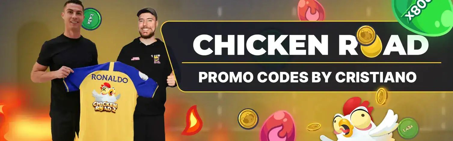 Ejemplo de banner con códigos promocionales falsos: Cristiano Ronaldo Chicken Road game.